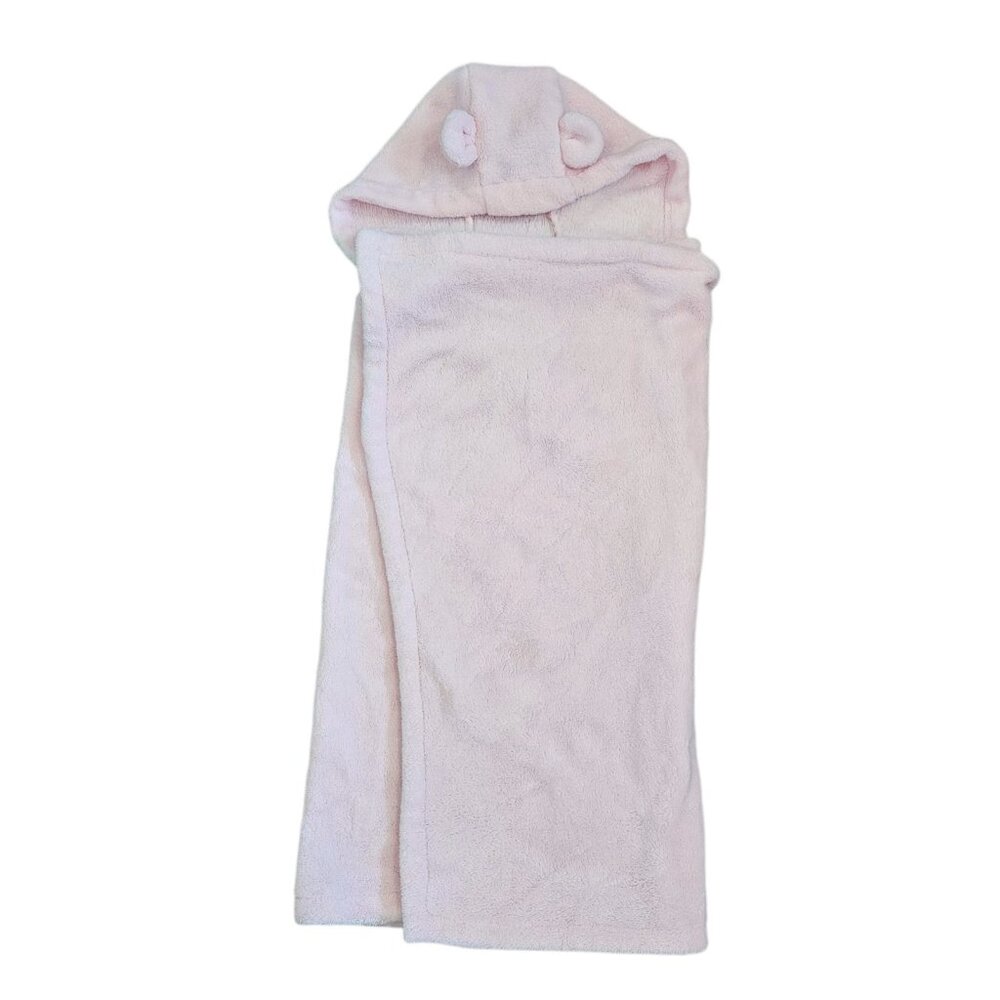 Absorba Light Pink Hooded Teddy Bear Ear‎ Baby Girl Blanket Wrap Plush